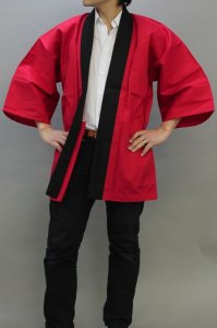 画像3: 無地法被 赤 カラー無地ハッピ 大人サイズは安心のGポプリン綿100% (3)