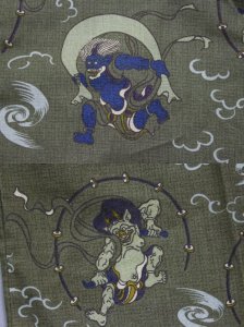 画像3: 鯉口シャツ【最終処分価格】グリーン系に風神雷神：オリジナル鯉口シャツです (3)