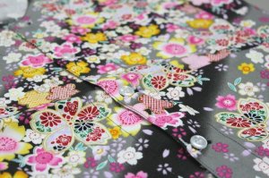 画像2: 鯉口シャツ【和のイベント屋謹製】黒系豪華！桜流水霞柄 　オリジナル３番目にできた鯉口シャツ　売れてます (2)