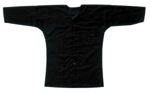 画像1: 黒ボタン黒無地鯉口シャツ：黒の無地の鯉口シャツが安い！【海外製品】 (1)