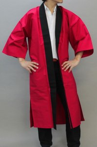 画像2: よさこい長い法被(カラーロングハッピ)【赤】大人サイズ (2)