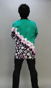 画像1: 安心１枚から衿ネーム入れコミコミ価格「桜緑」【祭り法被】6486 (1)