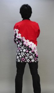 画像1: 安心１枚から衿ネーム入れコミコミ価格「桜赤」【祭り法被6487】 (1)