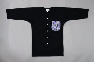 画像2: 【青だるま】再販決定！ユニホームに最適！黒無地鯉口シャツ 黒地に縁起の青だるま　男女兼用 (2)