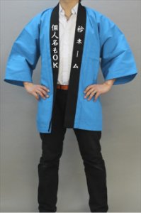 画像1: 即日発送対応法被両衿合計10文字まで衿加工コミコミ！無地法被　水色（やや濃い） (1)