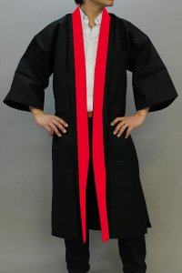 画像2: よさこい入門にも最適の長い法被（カラーロングハッピ）【黒衿赤】】大人サイズ (2)