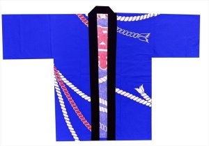 画像2: 反応染大人半纏（法被） 縄熨斗　青系 (2)