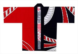 画像2: 反応染大人半纏(法被)縄の歯 赤黒 粋なハッピ (2)