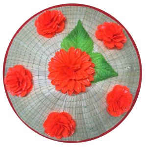 画像2: 新規格　国産の大人花笠約３５ｃｍサイズ鈴、紐付 はながさ 花笠音頭 花笠まつり 八木節  和笠 祭 時代劇※欠品期間多いです　注文前に在庫確認必須です※ (2)