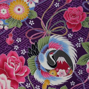 画像2: 【鯉口シャツ】鶴にバラ紫系 ちょっと派手目な元祖おしゃれ鯉口シャツ男女兼用です。 (2)