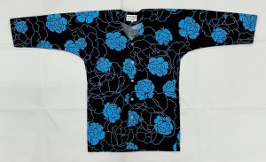 画像1: 【鯉口シャツ】黒地に水色牡丹　シンプルで飽きないおしゃれ鯉口シャツ0669 (1)
