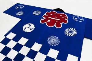 画像3: 激安祭り法被【青】定番の青地に市松　激安ハッピ業界で定番のチェック柄　処分品のため前もって在庫数を御確認ください。 (3)
