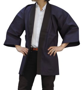 画像1: 無地法被　濃紺(衿黒)　カラー無地ハッピ　天竺生地使用 (1)