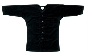 画像1: 黒無地鯉口シャツ：黒の無地の鯉口シャツでちょっとだけストレッチする生地使用※洋服のストレッチとは雲泥の差あり (1)