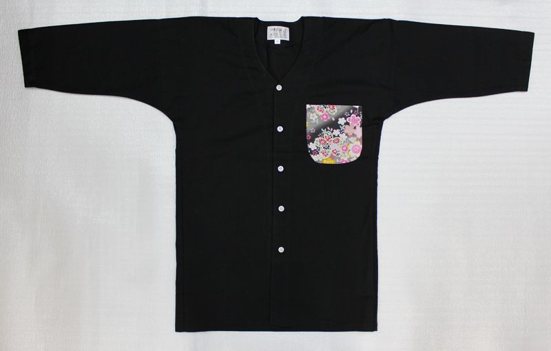 居酒屋さん制服むけ黒無地鯉口シャツ＋ワンポイント